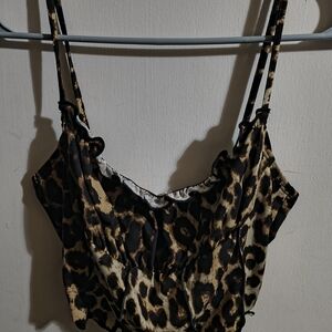 SHEIN Leopard Print Crop Top — Black and Tan